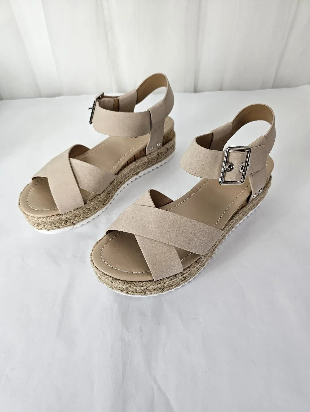 Soda Fortuna-S Espadrille Platform Wedge Sandals Jute Coastal 8.5 NEW